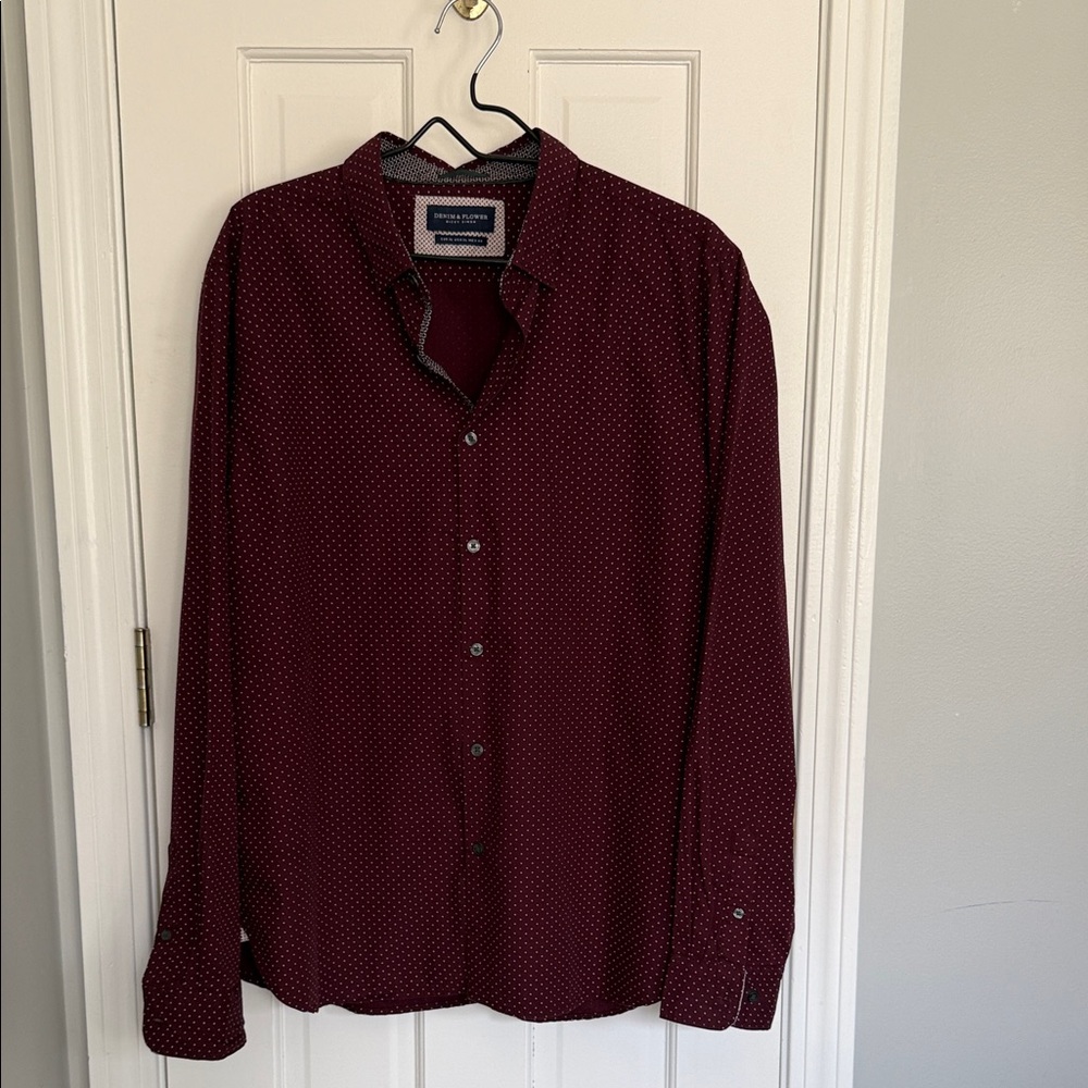 Denim & Flower Burgundy Casual Button Down Shirt